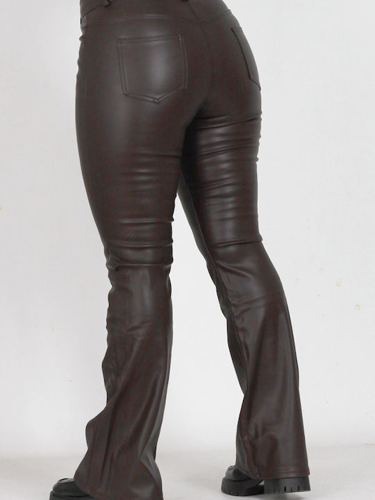 Epwnymo Women's Leather Trousers in Slim Fit Brown