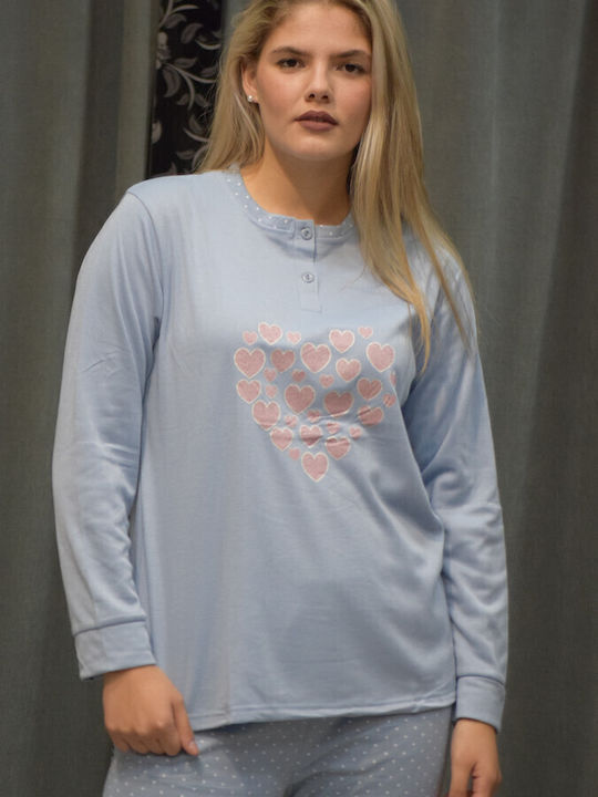 Caress Χειμερινό Γυναικείο Σετ Πιτζάμας Fleece Γαλάζιο