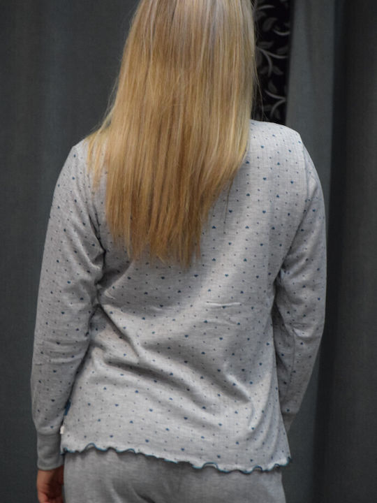 Caress Χειμερινό Γυναικείο Σετ Πιτζάμας Fleece Μπλε