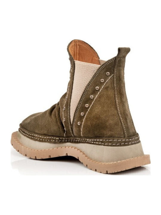 Leather Women's Ankle Boots Khaki