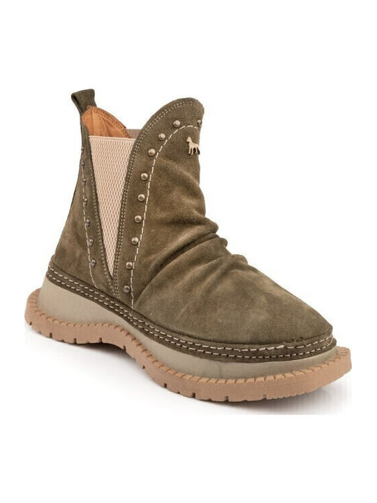 Leather Women's Ankle Boots Khaki