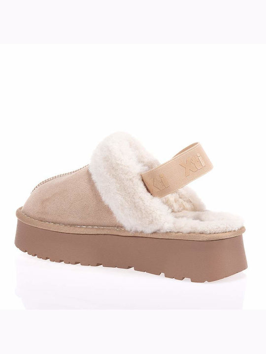 Xti Winter Women's Slippers with fur in Beige color