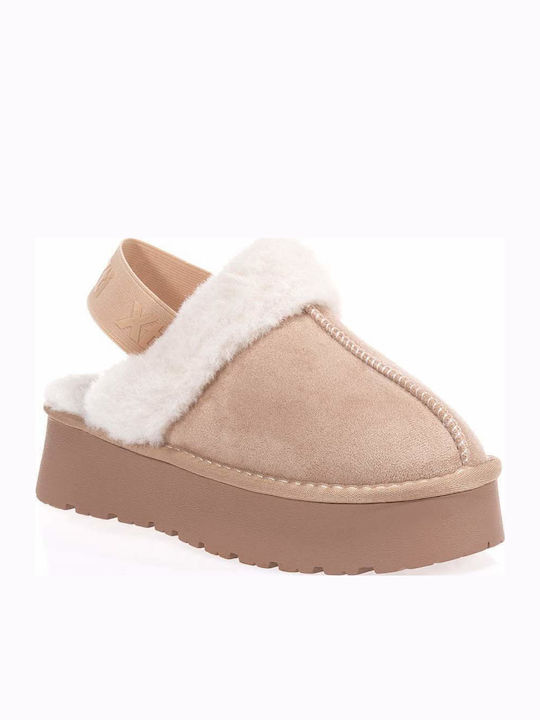 Winter Women's Slippers with Fur Beige