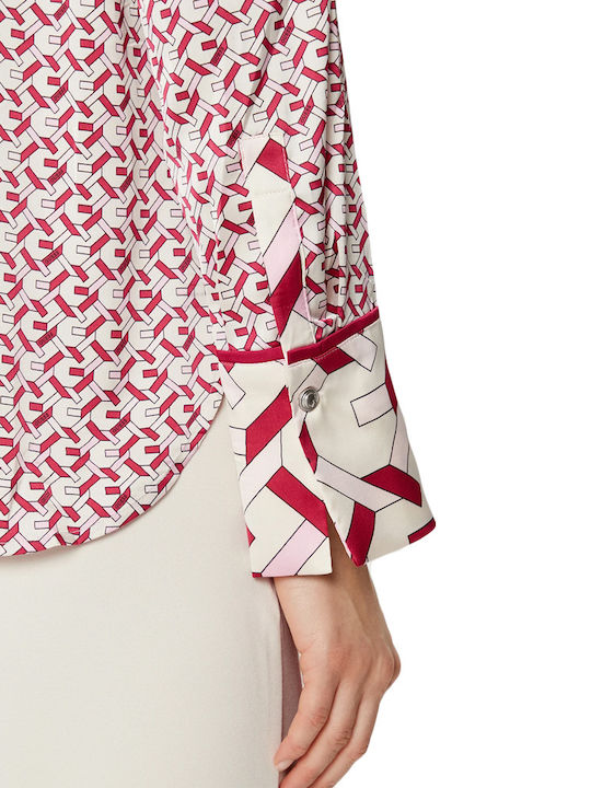 Women's Satin Long Sleeve Shirt Ecru, Red, Pink