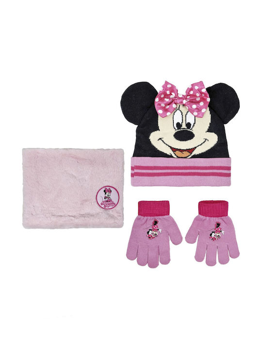 Disney Kids Beanies Set with Scarf & Gloves Knitted Pink 3pcs