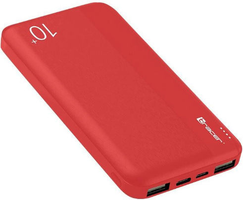 Tracer Walker Power Bank 10000mAh with 2 USB-A Ports and USB-C Port Red