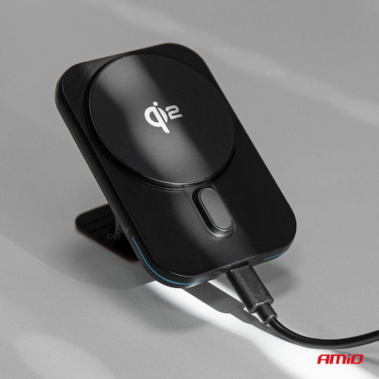 AMiO Car Mobile Mount with Magnet and Wireless Charging Black