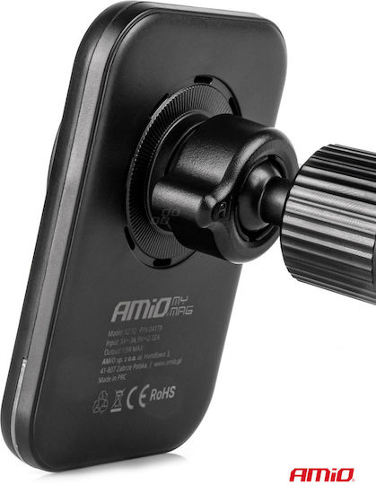 AMiO Car Mobile Mount with Magnet and Wireless Charging Black