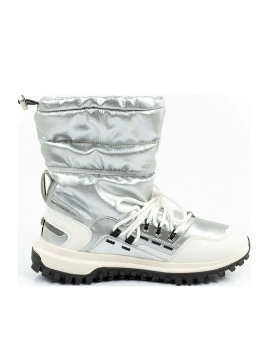 Leather Snow Boots with Rubber & Fur Warmer Silver