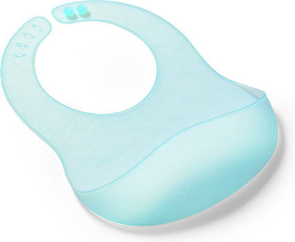 Babyono Ono01586 Αδιάβροχη Σαλιάρα Σιλικόνης με Τσέπη Μπλε για 6 m+
