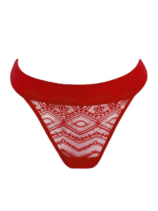 Hochtailliert Damen Zeichenfolge mit Spitze Red