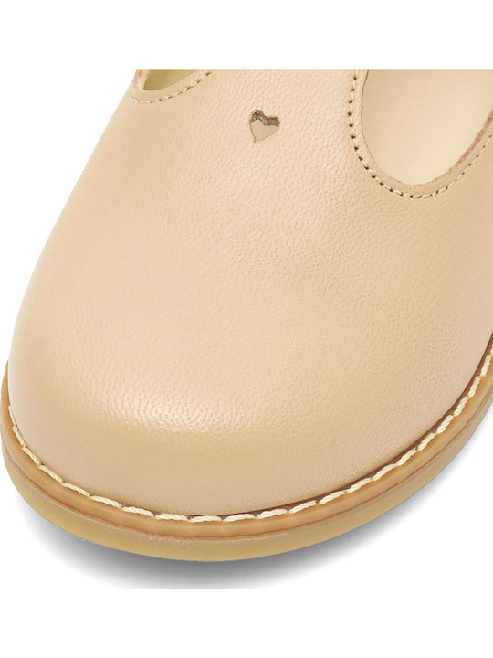 Παιδικές Μπαλαρίνες mit Bügel- und Schleifenverschluss Leder Beige
