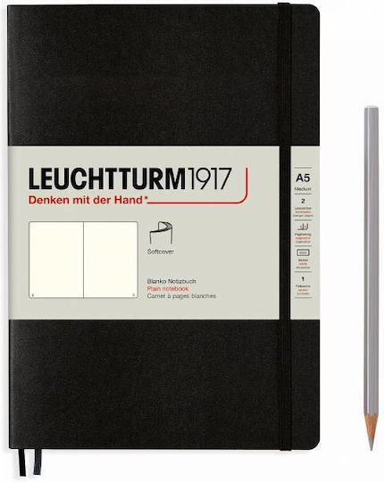 Leuchtturm1917 Σημειωματάριο A5 123 Φύλλων με Λευκές Σελίδες με Μαγνητικό Κούμπωμα και Λάστιχο Μαύρο