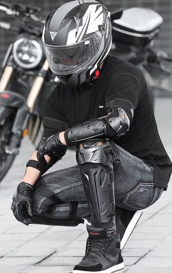 Motorrad Knie- und Ellbogenschützer Set Verstellbarer Klettverschluss Schnellverschluss Belüftet CE-zertifizierte Schalenprotektoren Modell 1010 Lang Motowolf