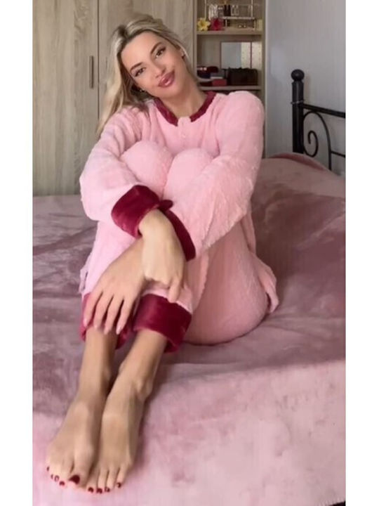 Join Χειμερινό Γυναικείο Σετ Πιτζάμας Fleece Ροζ
