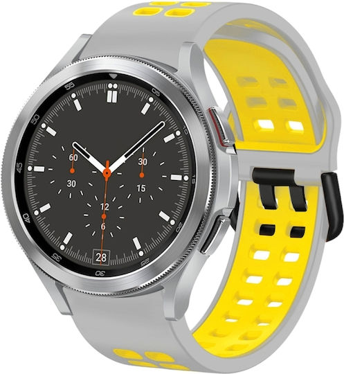 Samsung Galaxy Watch 4 Classic 42mm 20mm Atmungsaktives Zwei-Farben-Silikonarmband Grau+Gelb