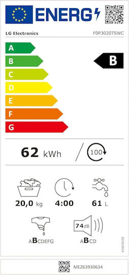 LG P3 Πλυντήριο Ρούχων 20kg με Τεχνολογία Ατμού 1000 Στροφών AI DD F0P3020TSWC