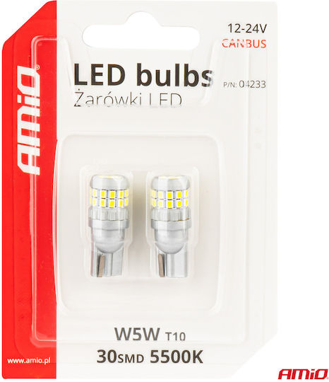 AMiO Lamps Car T10 / W5W Canbus LED 5500K Cold White 12-24V 2pcs
