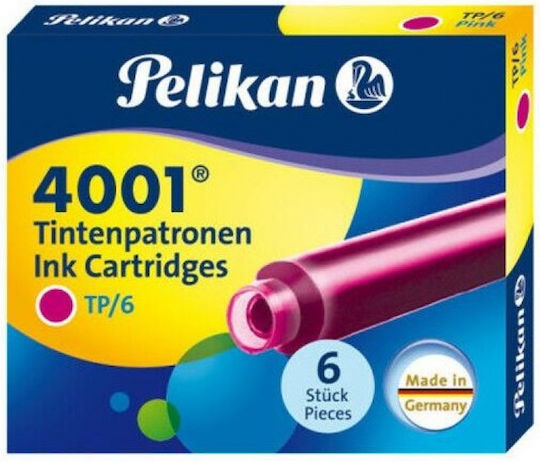 Pelikan 4001 6 Ανταλλακτικά Μελάνια για Πένα Ροζ