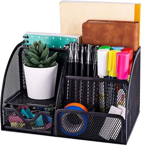 Metallic Desk Organizer 6 Compartments in Black Color 1pcs 6x1cm
