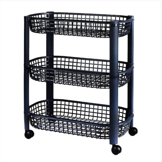 Troleu De Bucătărie Din Plastic Cu 3 Locuri Albastru 46.5x26x59cm