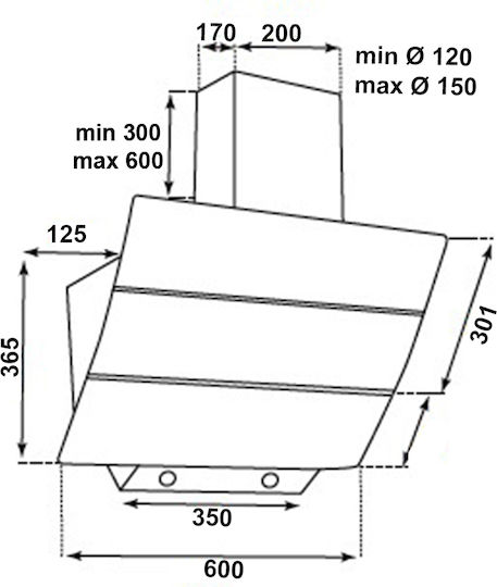 Silifo Șemineu Hotă 60cm Negru