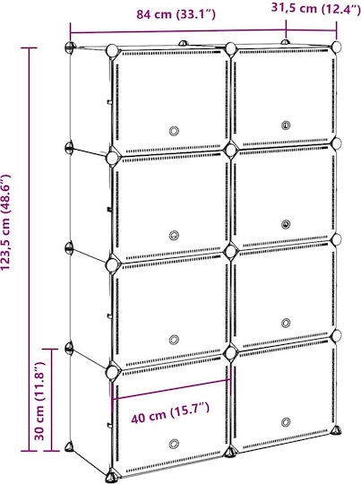 vidaXL Пластмаса Кутия за съхранение с капак Черен 84x31.5x123.5см 8бр