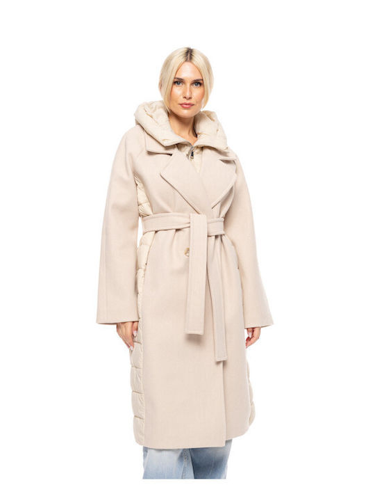 Splendid Women's Long Lifestyle Jacket for Winter with Hood Beige