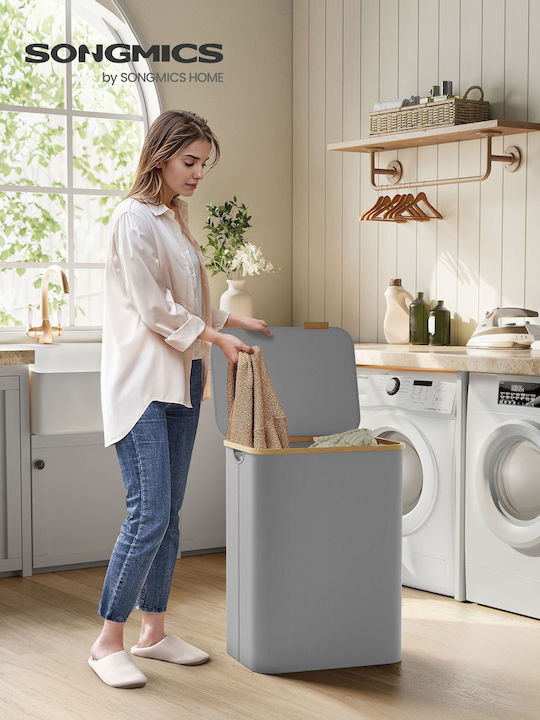 Songmics Καλάθι Απλύτων Υφασμάτινο Πτυσσόμενο 52x38.5x70.5cm Γκρι