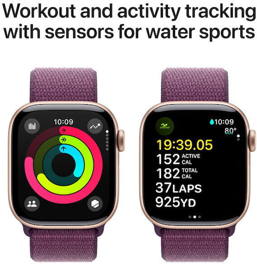 Apple Watch Series 10 Aluminium 46mm Waterproof with Heart Rate Monitor (Rose Gold with Plum Sport Loop)