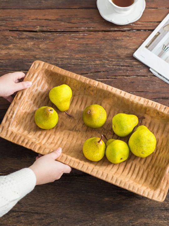 Artekko Wooden Rectangular Serving Tray with Handles in Brown Color 44x24x15cm 70633 1pcs