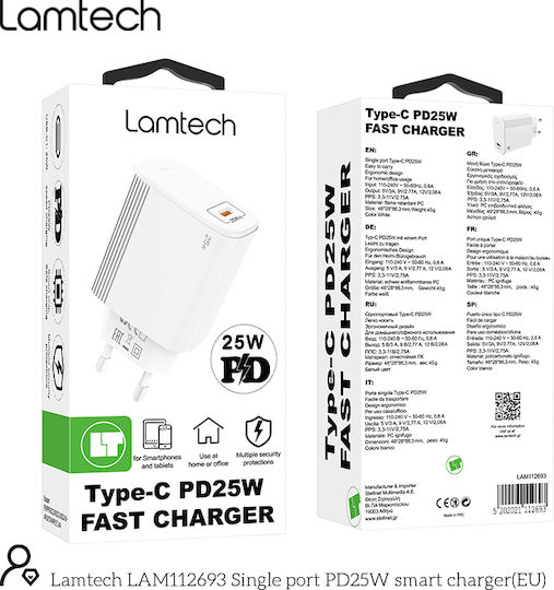 Lamtech Un singur soclu Securitate cu 2 USB-A și 1 USB-C