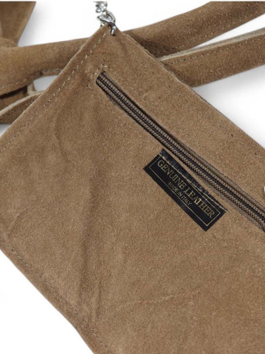 Damentasche aus Leder mit Wildleder und Fransen Taupe