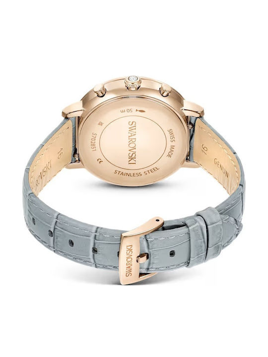 Swarovski Matrix Γυναικείο Ρολόι 36mm Χρονογράφος Μπαταρίας με Γκρι Δερμάτινο Λουράκι