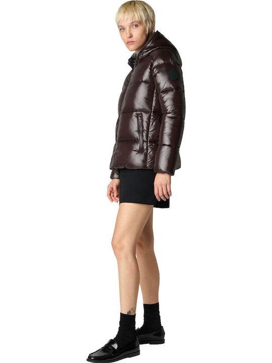 Κοντό Γυναικείο Μπουφάν για Χειμώνα Brown Black