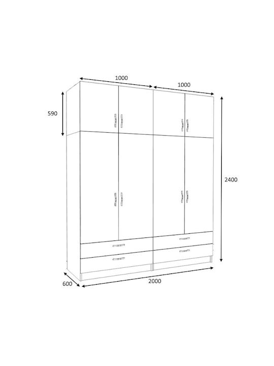 Four Door Wardrobe Victoria with Loft White 200x60x240cm