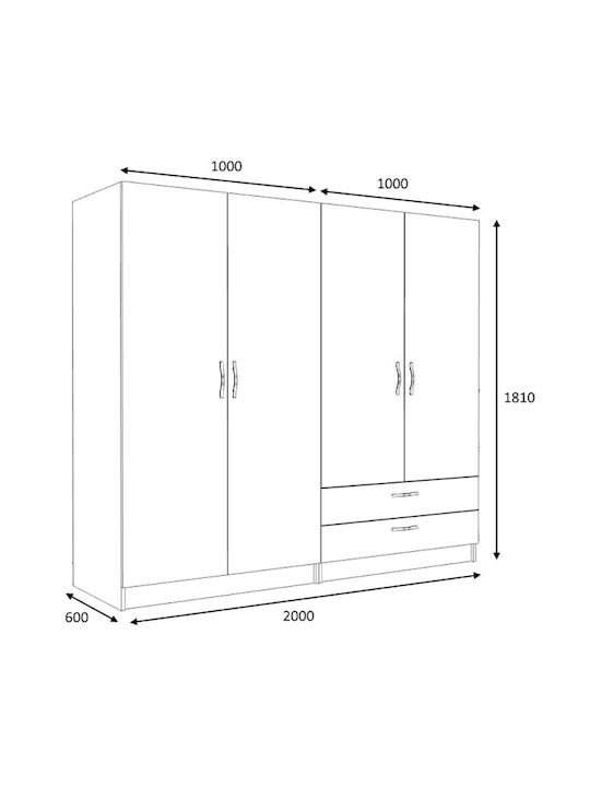 Patru uși Dulap de Haine Victoria Nuci 200x60x181cm