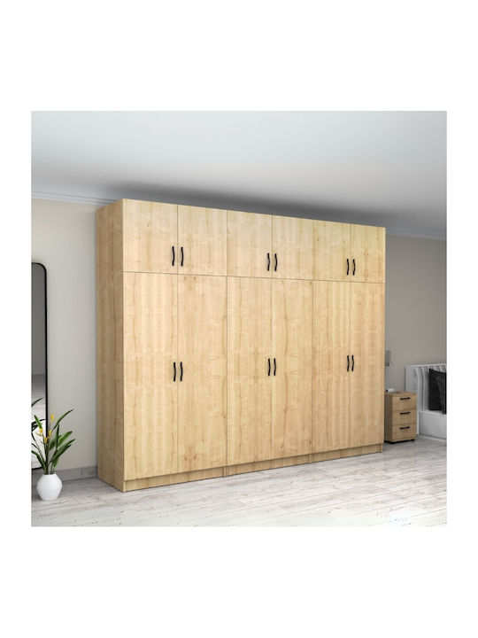 Sechs Türen Kleiderschrank Victoria mit Aufsatz Natural Beech 300x60x240cm