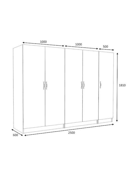 Fünf Türen Kleiderschrank Victoria Natural Beech 250x60x181cm