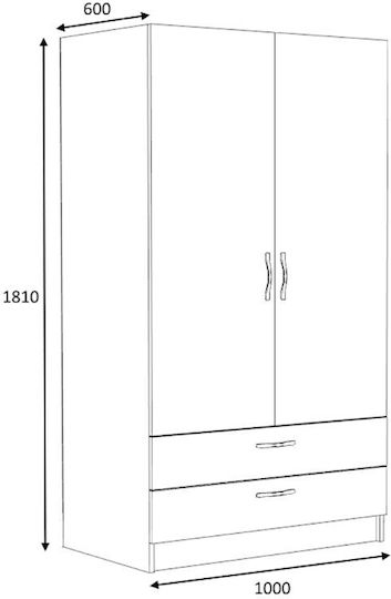 Ușă dublă Dulap de Haine Victoria Natural Beech 100x60x181cm