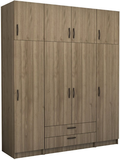 Patru uși Dulap de Haine Victoria cu Spațiu de Depozitare Nuci 200x60x240cm