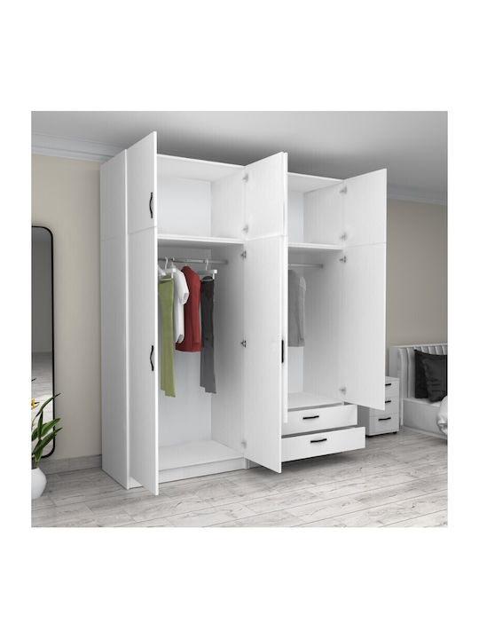 Patru uși Dulap de Haine Victoria cu Spațiu de Depozitare Alb 200x60x240cm