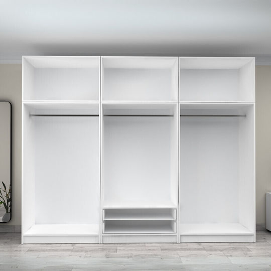 Victoria Εξάφυλλη Ντουλάπα με Πατάρι Λευκό 300x60x240cm
