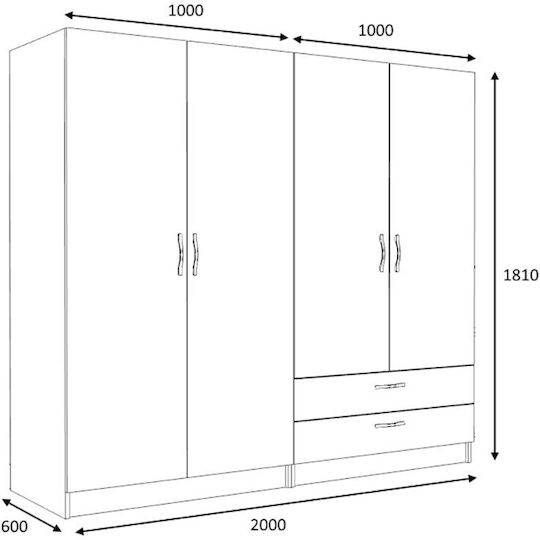 Четири врати Гардероб Victoria Natural Beech 200x60x181см