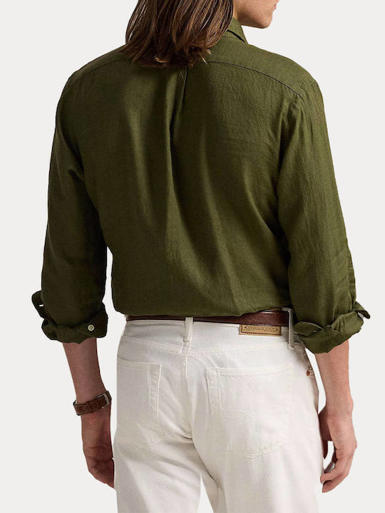 Long-sleeved Linen Shirt Olive