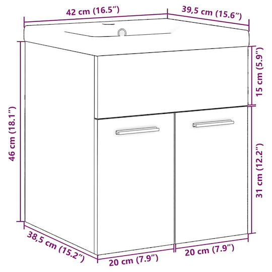 vidaXL Countertop with Sink L41xW38.5xH46cm Brown, Oak