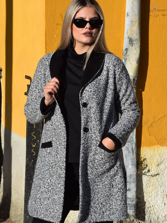 Boutique Women's Curly Coat with Buttons Light Gray