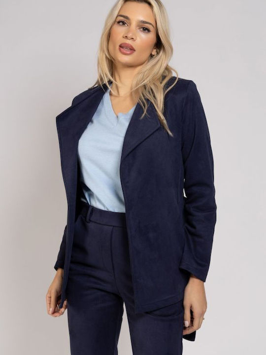 BelleFille Women's Leather Blazer Navy Blue