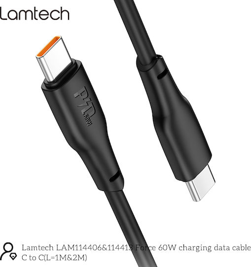 Lamtech Cablu USB 2.0 USB-C Masculin - USB-A 100W PD Alb 1m LAM114529