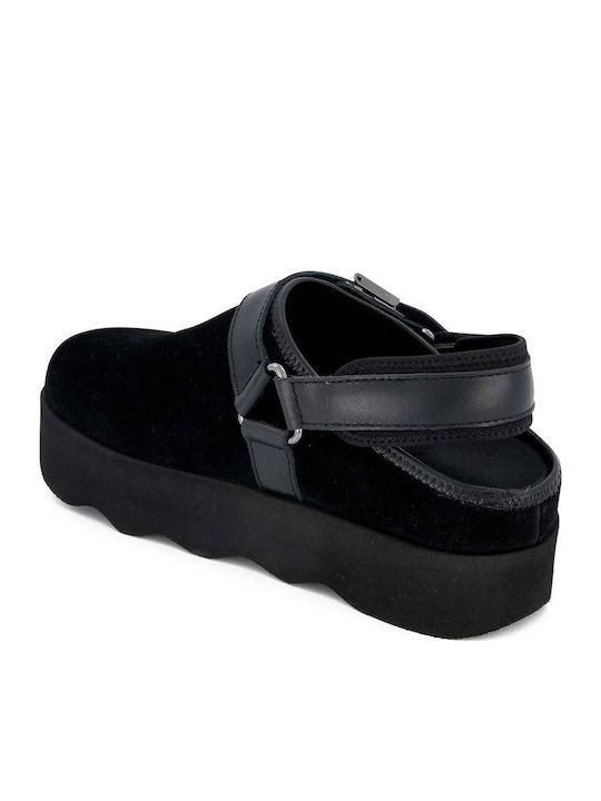 Britney Flat Suede Mules σε Μαύρο Χρώμα